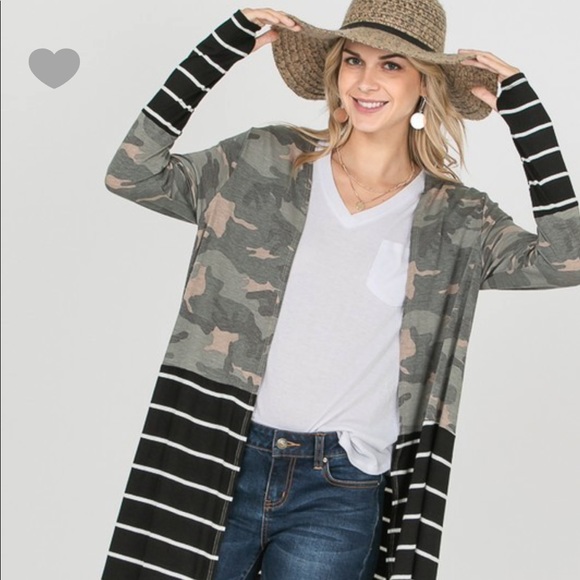 Camo & Black Stripe Cardigan 🖤🖤🖤 - Picture 2 of 5